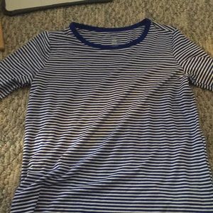 blue and white long sleve